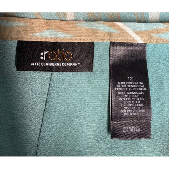 Liz Claiborne Ratio Flowy A-Line Skirt Size 12 Teal & Tan Abstract - Picture 6 of 6